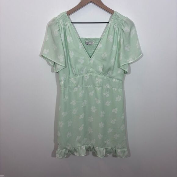 Abercrombie & Fitch Green Floral Ruffle Mini Dress Smocked Back Medium - Picture 1 of 13